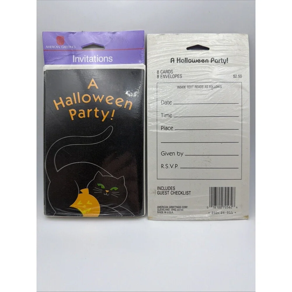 NEW Vintage Halloween Invitations Cat Pumpkin 8 Cards & Envelopes 2 Packs 16 Qty